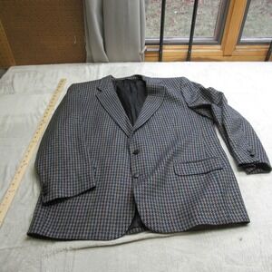Burberry Wool Blazer Mens 48R XL? Gray Houndstooth 2 Button Ventless Coat VTG